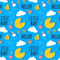 Baby Seamless Pattern Design, A Set of Simple Decorative Elements in a Hand Drawn on Style Cartoon Flat Illustration Template vector