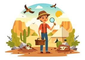 Fossil Illustration of Archaeologists Discovering Dinosaur Skeletons During Excavations, Depicted in a Flat Cartoon Style Background vector