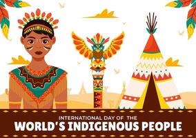 Illustration for World Indigenous People Day on August 9 to Raise Awareness and Protect the Rights of Populations, featuring a Flat Background vector