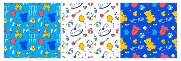 Baby Seamless Pattern Design, A Set of Simple Decorative Elements in a Hand Drawn on Style Cartoon Flat Illustration Template vector
