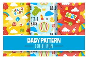 Baby Seamless Pattern Design, A Set of Simple Decorative Elements in a Hand Drawn on Style Cartoon Flat Illustration Template vector