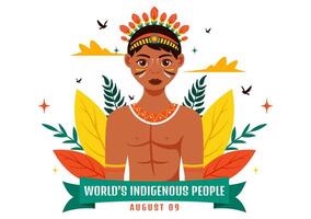 Illustration for World Indigenous People Day on August 9 to Raise Awareness and Protect the Rights of Populations, featuring a Flat Background vector