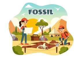 Fossil Illustration of Archaeologists Discovering Dinosaur Skeletons During Excavations, Depicted in a Flat Cartoon Style Background vector