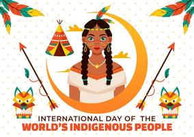 Illustration for World Indigenous People Day on August 9 to Raise Awareness and Protect the Rights of Populations, featuring a Flat Background vector