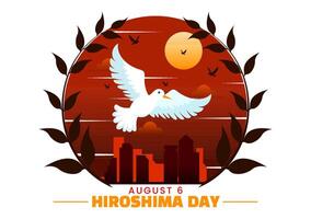 hiroshima día ilustración para agosto 6to presentando un paz paloma y un nuclear explosión antecedentes en un plano estilo dibujos animados diseño vector