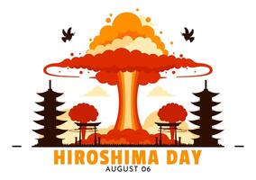 Hiroshima Day Illustration for August 6th featuring a Peace Dove and a Nuclear Explosion Background in a Flat Style Cartoon Design vector