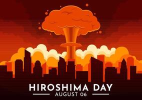Hiroshima Day Illustration for August 6th featuring a Peace Dove and a Nuclear Explosion Background in a Flat Style Cartoon Design vector