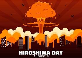 Hiroshima Day Illustration for August 6th featuring a Peace Dove and a Nuclear Explosion Background in a Flat Style Cartoon Design vector
