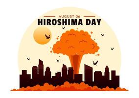 Hiroshima Day Illustration for August 6th featuring a Peace Dove and a Nuclear Explosion Background in a Flat Style Cartoon Design vector