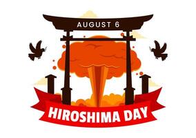Hiroshima Day Illustration for August 6th featuring a Peace Dove and a Nuclear Explosion Background in a Flat Style Cartoon Design vector