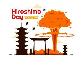 Hiroshima Day Illustration for August 6th featuring a Peace Dove and a Nuclear Explosion Background in a Flat Style Cartoon Design vector