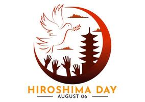 Hiroshima Day Illustration for August 6th featuring a Peace Dove and a Nuclear Explosion Background in a Flat Style Cartoon Design vector