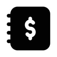 Dollar sign on notebook depicting of financial document, ready to use icon vector