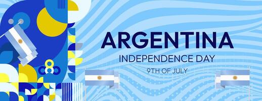 Argentina Independence Day banner in modern geometric style. Wide banner with typography and also country flag. Background for National holiday celebration party. Happy Independence Day of Argentina vector