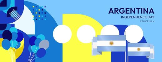 Argentina Independence Day banner in modern geometric style. Wide banner with typography and also country flag. Background for National holiday celebration party. Happy Independence Day of Argentina vector