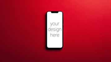 Mockup of smartphone on red background with copy space psd