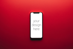 Mockup of smartphone on red background with copy space psd