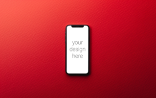 Mockup of smartphone on red background with copy space psd
