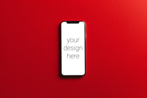 Mockup of smartphone on red background with copy space psd