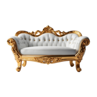 Luxury white and golden single sofa isolated on a transperent background. leather armchairsofa png