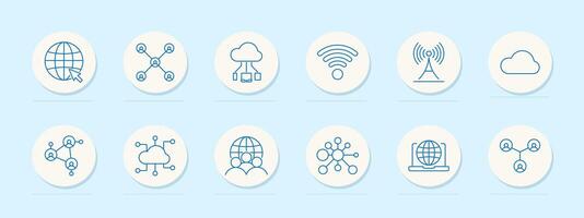 Networking set icon. Globe, cloud, connections, and wireless. Internet, communication, technology, and connectivity concept. vector