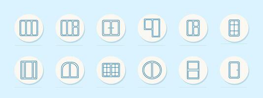 Window and door set icon. Various window and door designs. Architecture, home improvement, construction, and interior concept. vector