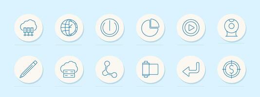 Data management set icon. Server, graph, cloud, and storage. Database, analytics, technology, and infrastructure concept. vector