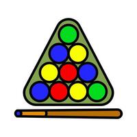 Billiard balls with cue icon. Pool game, sports equipment, recreation, leisure, playing, strategy, billiards, graphic, colorful. vector