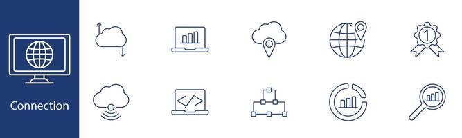 Connection set icon. Cloud computing, data sharing, analytics, coding, network. Digital connectivity, online services, cloud technology concept. vector