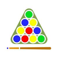 Billiard balls with cue icon. Pool game, sports equipment, recreation, leisure, playing, strategy, billiards, graphic, colorful. vector