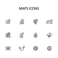 Map icon set..Editable stroke.linear style sign for use web design,logo.Symbol illustration. vector