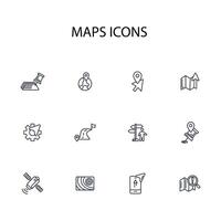 Map icon set..Editable stroke.linear style sign for use web design,logo.Symbol illustration. vector