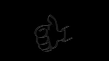 Thumbs up like animation line drawing 3d icon on transparent background video