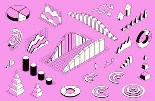 Isometric outline infographic diagram. Abstract linear global presentation template with 3D charts and graphs, statistic report business plan concept. set. vector