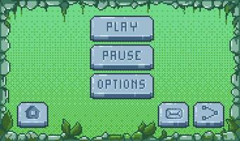 Pixel game menu. Retro game buttons, 8 bit game asset, UI interface elements for mobile and web game. arcade game design set. vector