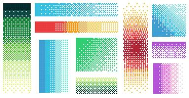 Pixel color gradient. Retro 80s 90s colorful mosaic grid, geometric digital rainbow background with random rainbow shapes. texture. vector