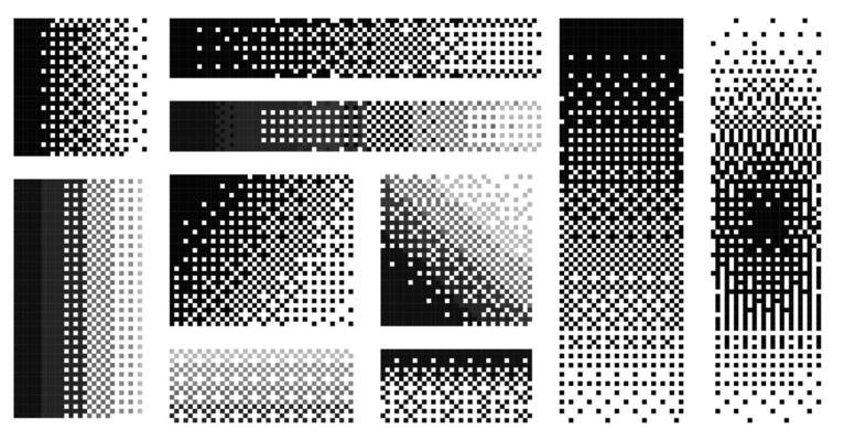 Pixel disintegration background. Retro 8 bit game effect, old TV screen damage, 2D sprite graphic. dithering and noise dissolve effect.