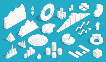 Isometric infographic elements. Business data report charts and graphs, statistic diagram and pie chart, web infographics. collection vector
