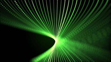 Seamless loop screensaver with abstract green structure made of glowing dotted curves on a dark background. Digital animation for science, internet connections, programming and data flow. 4k , 60 fps video