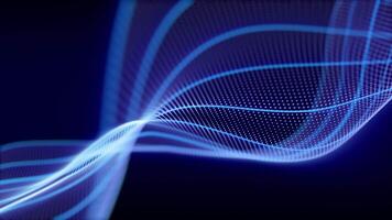 Loopable animation of glowing blue waves made of particles and neon lines. Looped abstract background for music performances, digital technologies and computer science. Seamless loop , 4k , 60 fps video