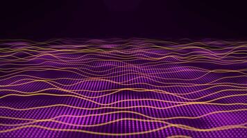 Seamless loop animation of glowing purple field with yellow neon waves. Energy lines background with hi-tech field of morphing particles. Computer technology and music visualization . 4k , 60 fps video