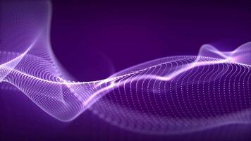 Looped screensaver with hi-tech waveform made of shiny particles on a dark purple background. Bright animation for digital technology, vj performance and music visualisation. Seamless loop, 4k, 60 fps video