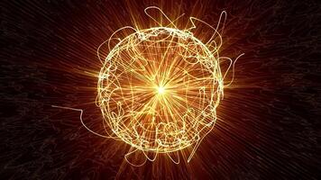 Abstract energy sphere with hot beams and glowing neon lines. Futuristic background for science fiction, digital engineering and modern technologies. Motion graphics, 4k , 60 fps video