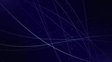 Loopable background with abstract structure made of glowing blue lines and glitter particles with stars. Modern screensaver for science fiction, computer technologies and connections. Loop, 4k, 60fps video