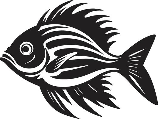 Aquatic Ambiance Tropical River Fish Graphics in Black Coastal Cartoons Black Fish Illustrations with Tropical Vibes