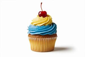 a cupcake with a cherry on top in a white transparent background photo