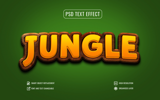 3d jungle text effect with wood texture psd