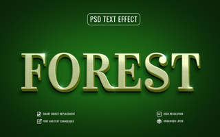 forest text effect with gold text on green background psd