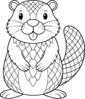 Colouring Page for Kids - Beaver - Black and White Line Art vector