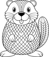 Colouring Page for Kids - Beaver - Black and White Line Art vector